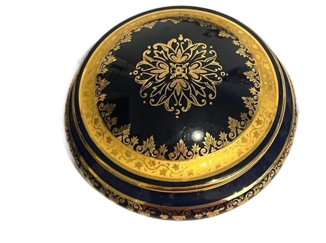 Autre Marque Limoges Porcelain Candy Box Blue and Gold Golden Navy blue