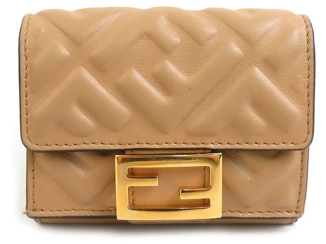 Fendi Tri-fold Wallet in Beige Leather