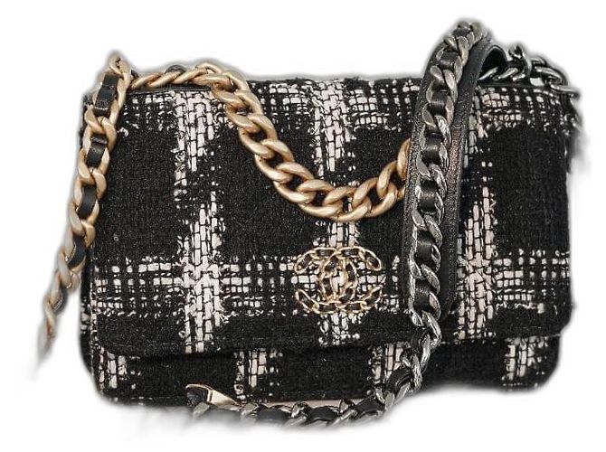 Borsa Chanel 19 in Tweed di Cotone Nero e Bianco