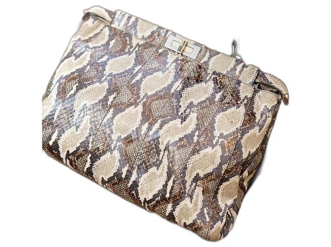 Fendi Grand Peekaboo Handtasche Python Hellbraun 
