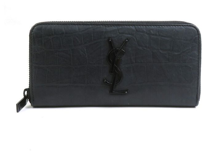 Saint Laurent Embossed Leather Long Wallet Black