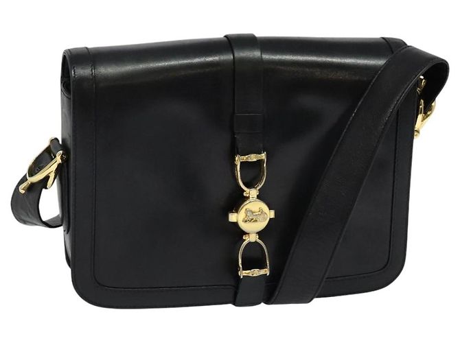 Céline Sac à épaule CELINE en cuir noir et or Auth mr1261 Doré
