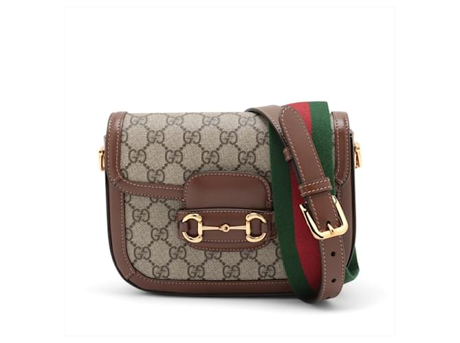 Gucci GG Supreme Horsebit 1955 Leather Shoulder Bag Brown Cloth  ref.2143675
