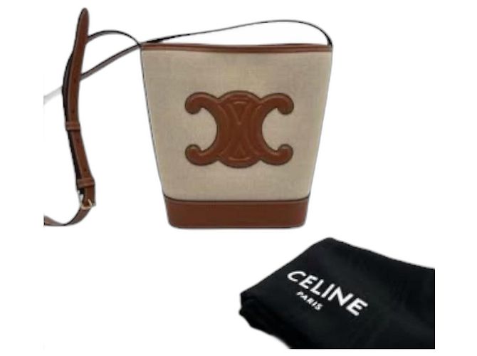 Borsa Céline in pelle e cotone beige