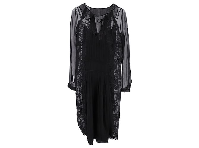 Alberta Ferretti Spitzen-Midi-Kleid aus schwarzer Seide