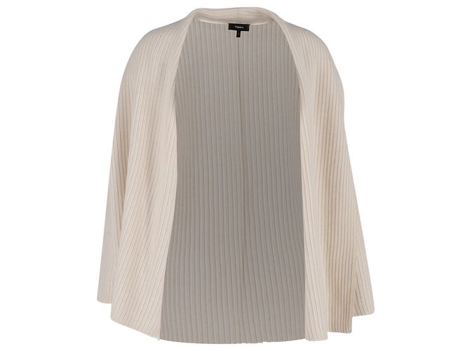 Rippstrick offener Cardigan von Theory aus cremefarbener Wolle Weiß Roh