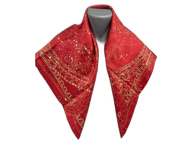 Lenço de seda Bulgari 90 Vermelho e Dourado Multicor