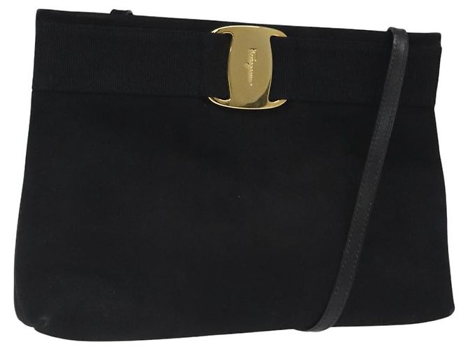 Borsa a spalla Salvatore Ferragamo in suede nero e oro Auth nb434 D'oro