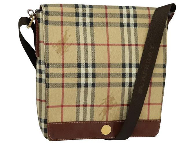 Borsa a spalla Burberry Nova Check in pelle PVC beige Auth BD1450