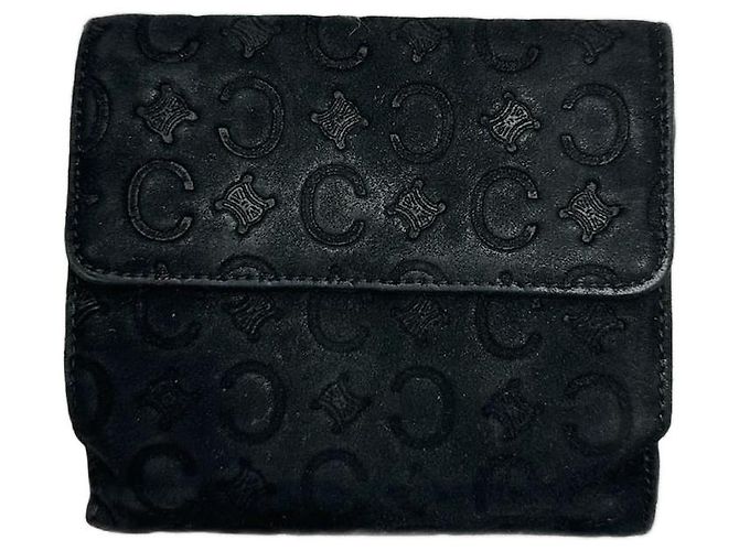 Céline Vintage Celine Macadam Monogram Velour Leather Wallet black