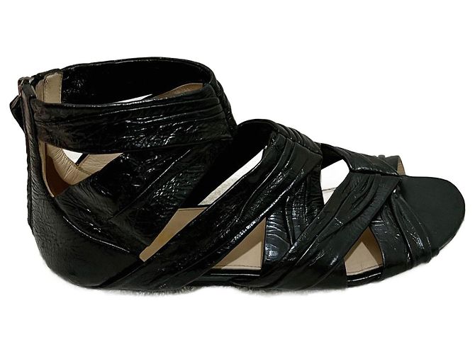 Prada Black pleated flat leather sandals