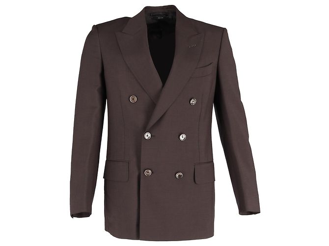 Tom Ford Double-Breasted Jacket In Brown Wool
