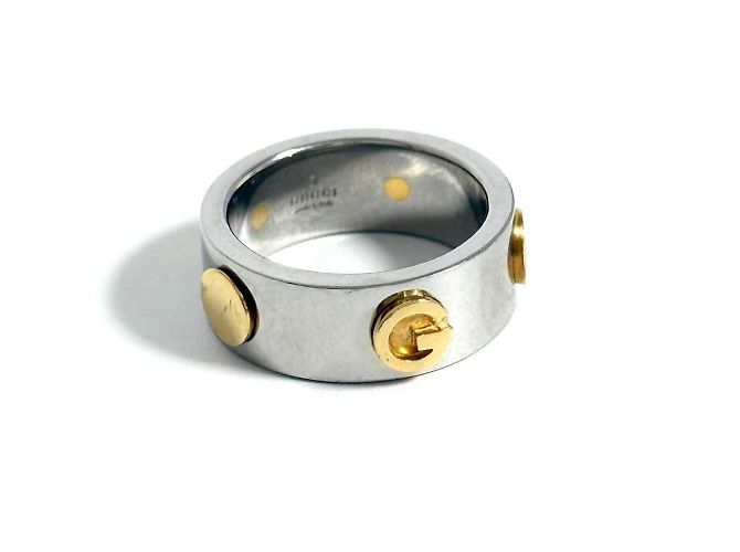 Anello in acciaio inossidabile e oro giallo Gucci