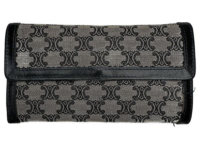 Céline Vintage Celine Paris Canvas Leather Monogram Wallet Black