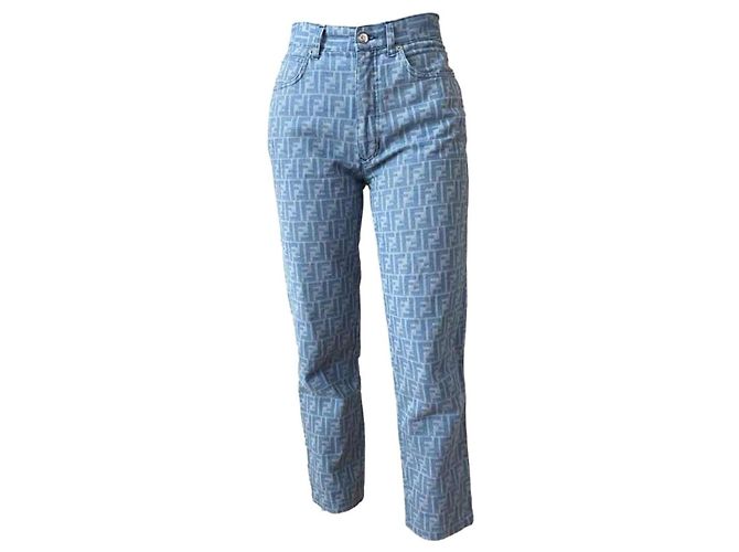 Fendi Hellblaue Zucca Monogramm Jeanshose