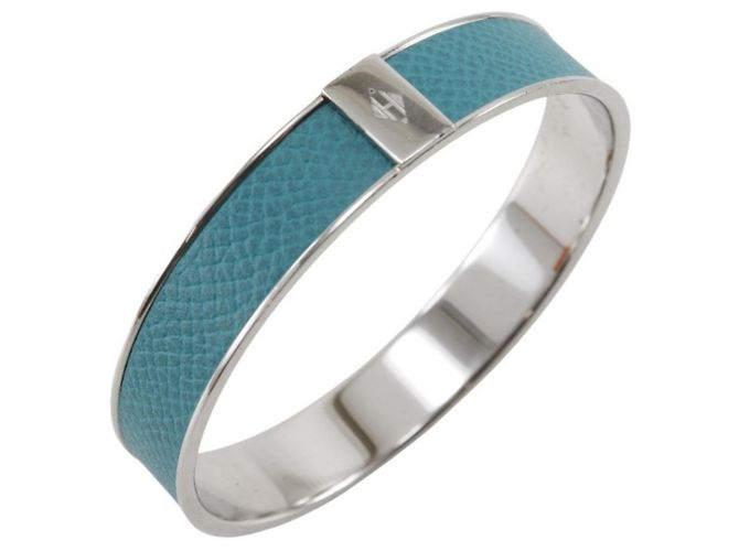 Pulseira Hermès Kawaii Azul de Couro Epsom e Metal Prata
