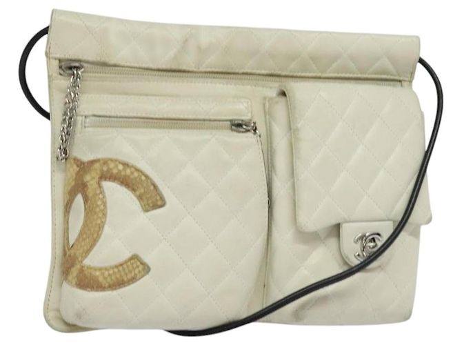 Borsa a Spalla CHANEL in Pelle di Agnello Bianca CC Auth BD1411 Bianco