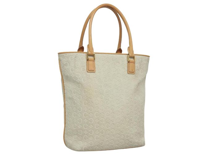 Céline CELINE C Macadam Canvas Tote Bag Suede White Gold Auth mr1231