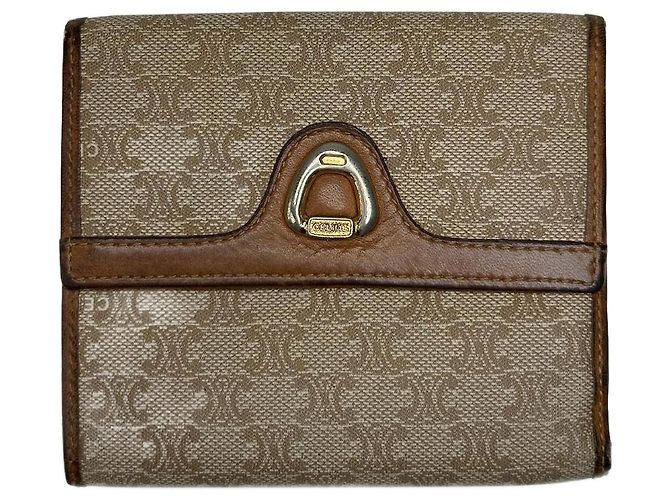 Céline Vintage Celine Paris Leather Monogram Wallet Beige Brown