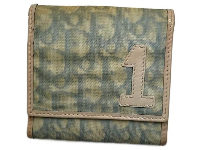 Vintage Dior Oblique Monogram Leather Wallet White blue