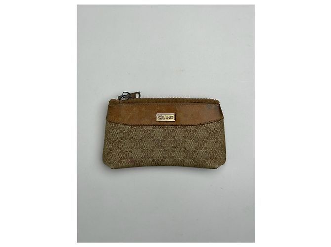 Céline Estojo de couro vintage Celine Paris / Porta-cartões bege