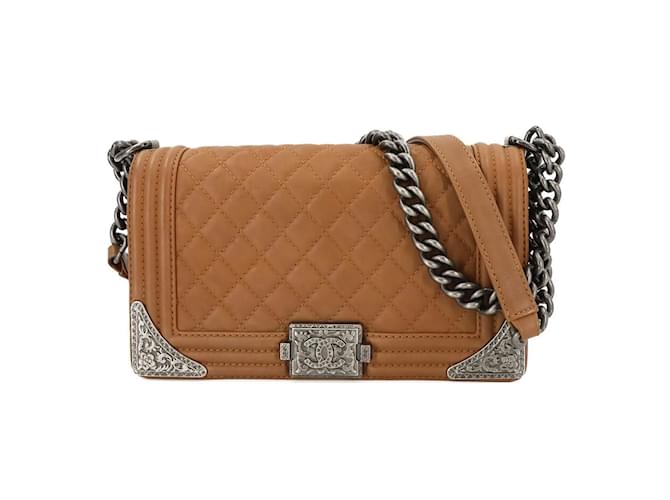 Chanel Boy Chanel Chain Shoulder Bag Brown Leather  ref.2147550