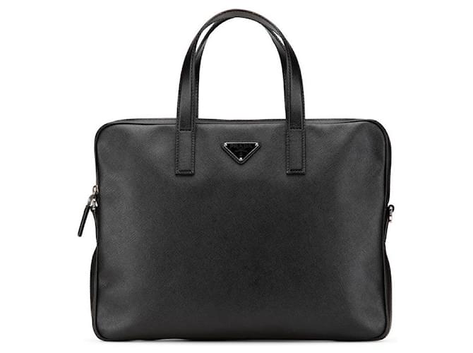 PRADA Saffiano Leather Briefcase Key Detail 2way Business Bag Black 2VE368  ref.2148410
