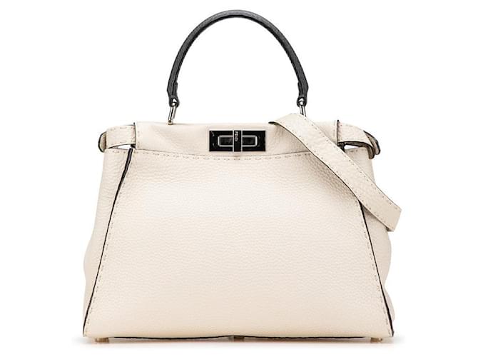 FENDI Leather Peekaboo Regular Selaria 2way Bag White 8BN290  ref.2148515