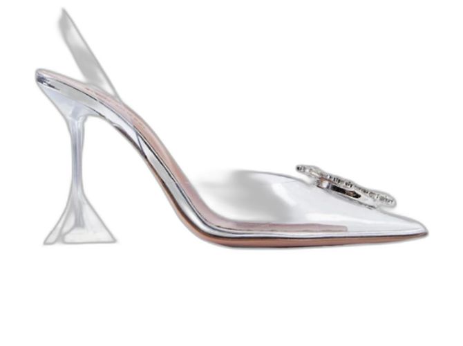Décolleté slingback Amina Muaddi in PVC trasparente argento