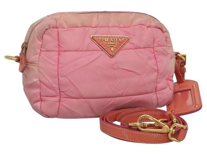PRADA Bolsa de Ombro Nylon Rosa Ouro Auth MX052 Dourado