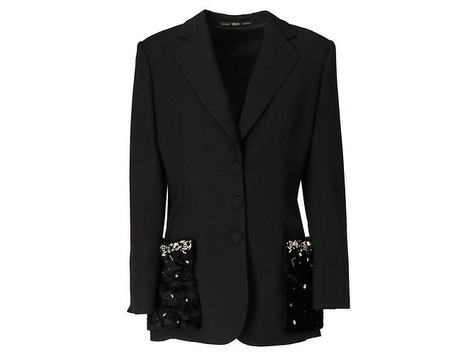Blazer in lana nera e pelliccia Gianfranco Ferré Nero