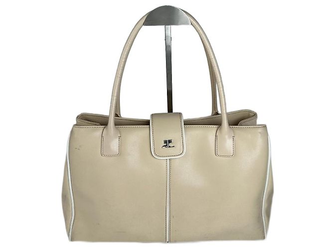 Vintage Courreges Ledertasche Beige Weiß