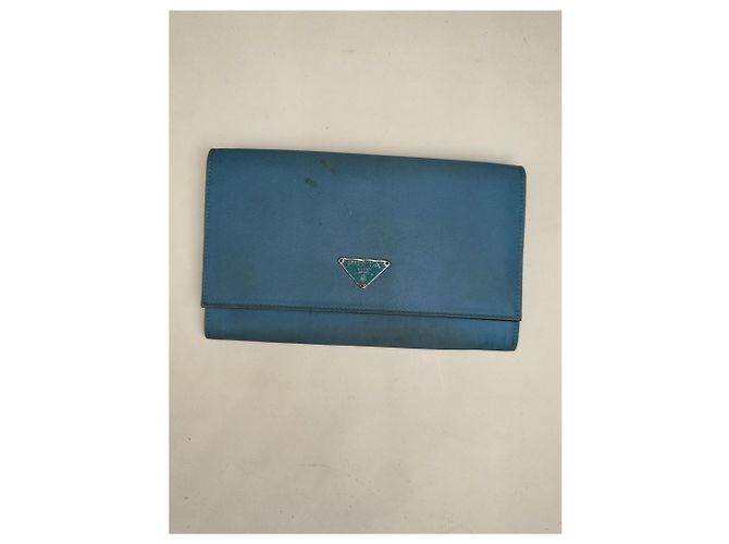 Vintage Prada Tessuto Canvas Leather Wallet Blue