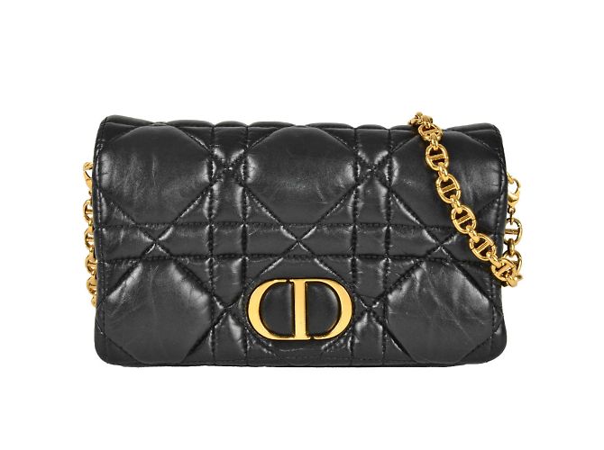 Christian Dior Dior CARO Macrocannage Cartera de Cadena para Hombro Negro
