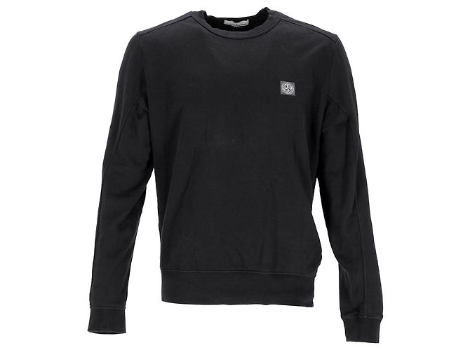 Pull en coton noir avec patch logo Stone Island