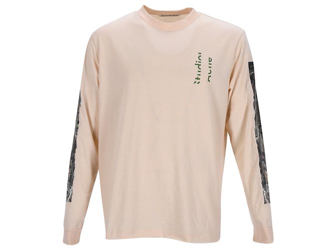 Camiseta de algodón beige con estampado de video Acne Studios