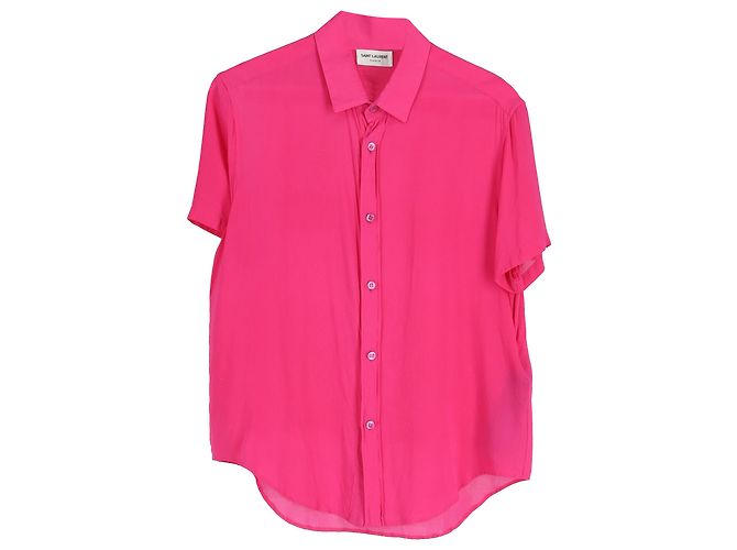 Saint Laurent 2022 Short Sleeve Shirt in Pink Viscose