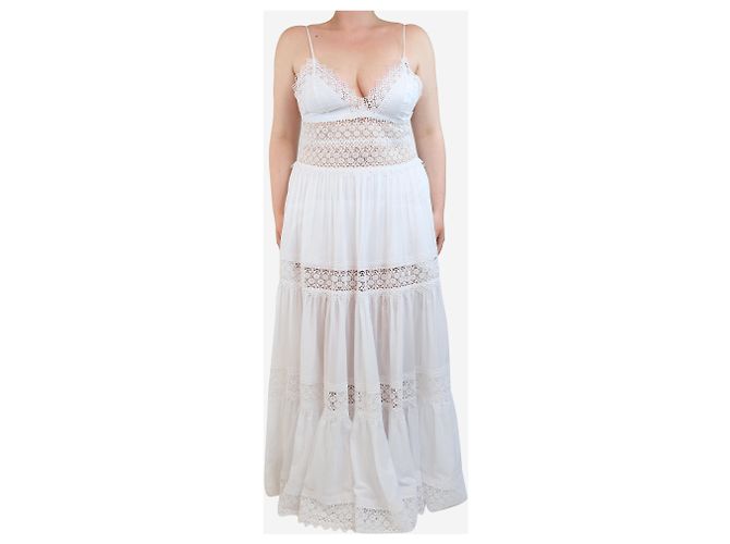 Autre Marque Weißes gesticktes, gestuftes Sommerkleid - Größe L