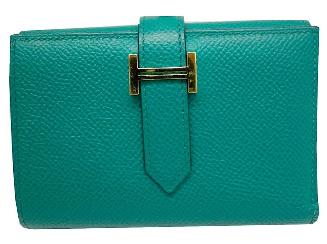 Hermès Cartera plegable tri-fold Hermes Bearn en cuero Epsom verde