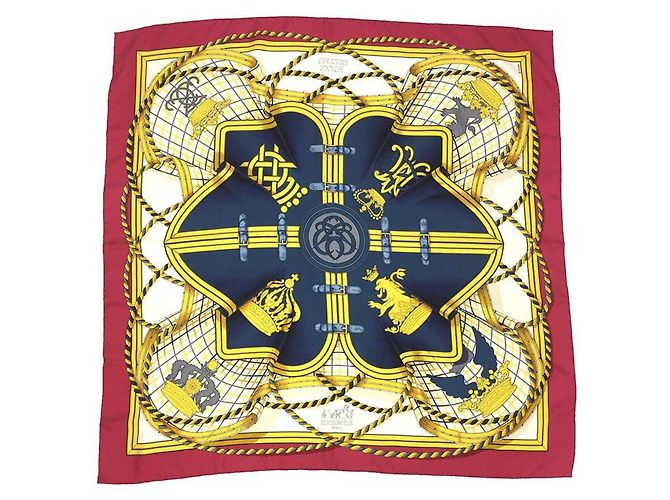 Cachecol de seda Hermès em bordô e marfim Cru Bordeaux