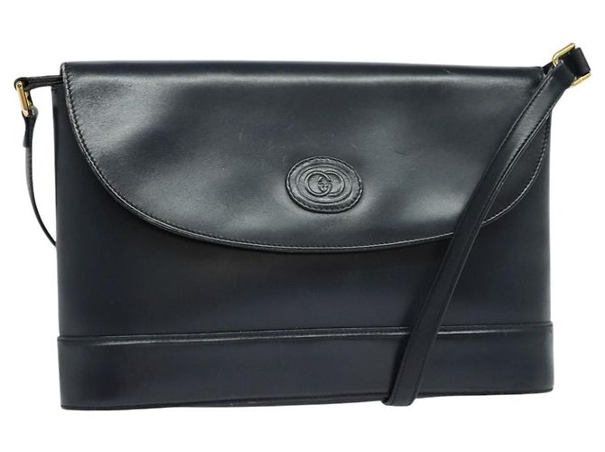Sac à épaule GUCCI en cuir bleu marine doré Auth ep8557