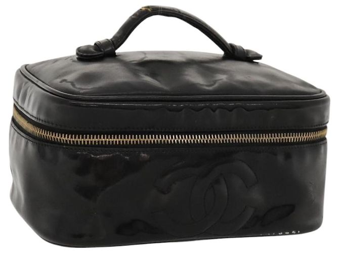 CHANEL Vanity Pouch Esmalte Negro Oro CC Auth MX237 Dorado