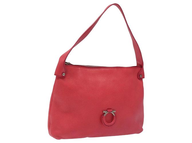 Salvatore Ferragamo Gancini Shoulder Bag Leather Pink Silver Auth MX210 Silvery