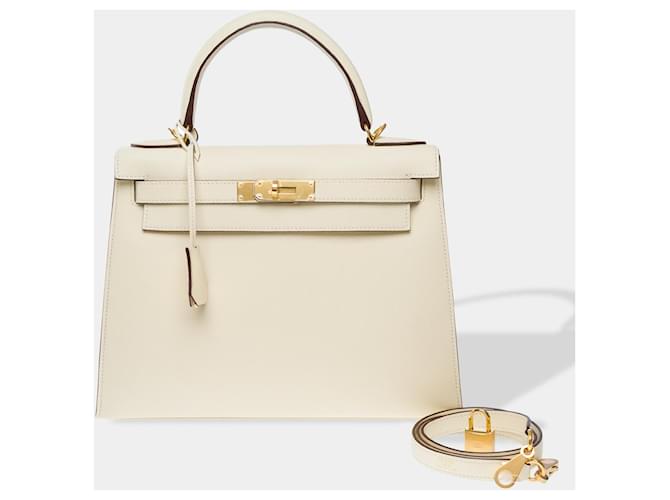 Hermès HERMES Kelly 28 Bag in Beige Leather - 102627  ref.2152770