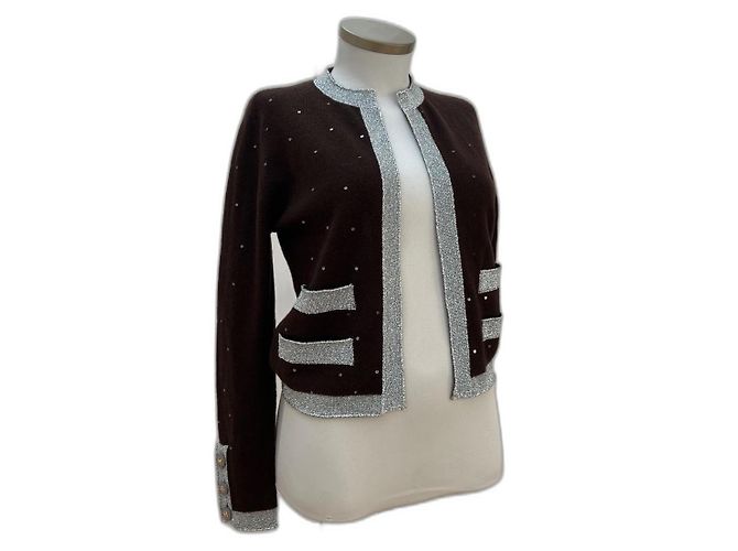 Chanel Kaschmirjacke Braun Silber