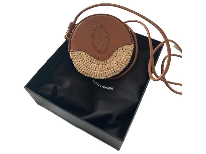 Yves Saint Laurent Mini Tasche Saint Laurent Raffia Stroh Dunkelbraun 