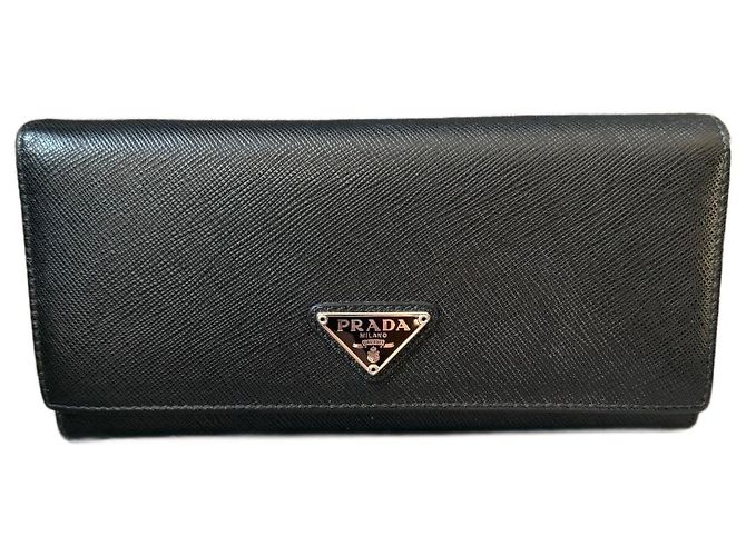 Prada Large Saffiano Leather Wallet Black