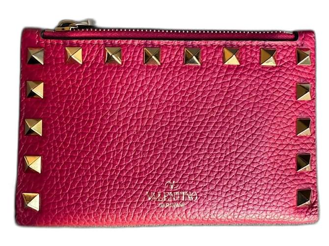 Valentino Garavani Rockstud Zip Cardholder Pink Leather 