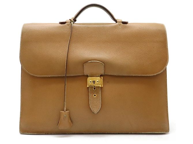 Hermès Ardennes Sac à Dépêches Mallette Timbre U (1991) Marron Beige