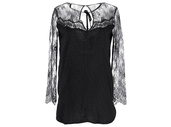 Schwarze Polyesterbluse mit Spitzendetails von Sandro Paris